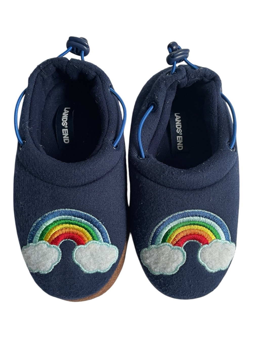 LANDS END Slippers Fleece Rainbow Blue Winter Cozy House Shoes
